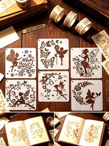16pcs Fairy Painting Stencils, DIY Suitable For Wood, Canvas, Wall, Notebook, Greeting Card, Gift Box, Fabric, Desktop, Window, Furniture, Classroom, Planner. Back To School Season Handmade Creative Painting Spray Printing Tool Masking Board Reusable - Elf Fairy - View 5