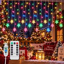 1pc 96 LED Icicle Lights Curtain String Lights Drops Star Pendants 3 Color Modes USB Powered With Remote Control 8 Modes For Home Window Decor Indoor Outdoor Christmas New Year Holiday Party Decoration - Multicolor - View 7