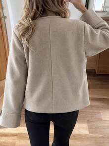 Autumn/Winter New Minimalist Oatmeal Color Short Overcoat, Loose Collarless Design, Commuter Outfit Versatile Top, Women's Jacket - Oatmeal - View 3