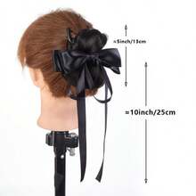 Women's Bow Ribbon Hair Claw Clip Hair Accessory Bun Hair Wrap Hair Tie - Black - View 2