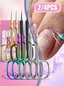 4/2/1-Piece Set Of Stainless Steel Fine Curved Blade Cuticle Scissors, Used For Trimming Eyebrows, Eyelashes And Dry Skin, As Well As Manicure Tools - Multicolor - View 1