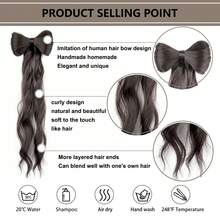 Cross-Border Bow Half-Up High Ponytail Wig For Women, Braided Hair Bun With Alligator Hair Clip, Hair Accessory - Black - View 4