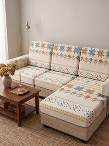 1pc Bohemian Print Milk Silk Sofa Cover, High Elasticity Washable Sofa Cover, All Season Use, Suitable For Patio, Garden, Poolside And Multiple Occasions, Sold Individually, Sofa Cover Protector, Fits 1/2/3/4 Seater Sofa - Multicolor - View 2