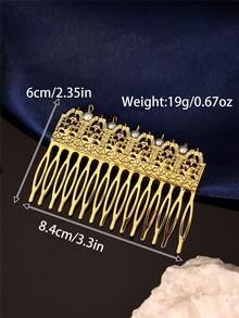 1Pc Vintage Gold Hollow Carved Hair Comb, Ornate Scroll Embossed Hair Insert Comb, Elegant Hair Accessory For Women Wedding Banquet - Gold - View 9