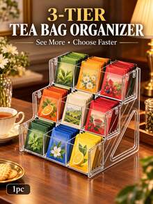1pc Multi-Layer Transparent Acrylic Tea Bag Storage Box, 9 Compartments, Desktop Tea Bag Storage Rack, Transparent Coffee Spice Bag Display Stand, Multi-Functional Desktop Organizer Box, Suitable For Cosmetics, Stationery, Washi Tape And Small Accessories Storage - Multicolor - View 1
