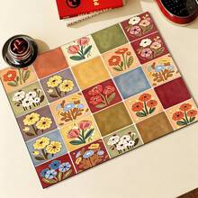 [New Thickened]Kitchen Dish Drying Mat, Dining Table Mat, Absorbent Mat, Countertop Dish Mat, No-Wash Table Mat, Bowl & Plate Drying Mat, 3.6mm Thickness - Floral Small Checkered a - View 3