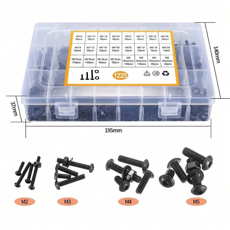 1225pcs Stainless Steel Hex Screws And Socket Bolts Nuts Set Assorted M2 M3 M4 M5 - 23T-WIN-UK-Nuts-1225PCS - View 1