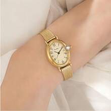 1pc Women's Vintage Gold Metal Mesh Strap Quartz Watch, Elegant Oval Digital Dial Wristwatch, Suitable For Daily Wear - Gold - View 2