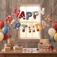 2D Flat Farm And Forest Animal Theme Felt Happy Birthday Banner Set, Rustic And Forest Animal Bunting Decoration DIY Birthday Party Wall Decor - A - View 5