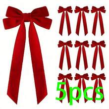 1/5/10pcs Christmas Tree Bows - Holiday Ribbon Gift Bows, Suitable For Holiday Wreaths, Decorations And Rustic Crafts, No Feathers, Glossy Surface, Perfect For Gift Wrapping And DIY Projects, Christmas Tree Decoration Velvet Ribbon, Christmas Tree Bows - Multicolor - View 14