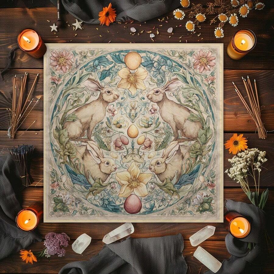 1 st vintage blommig kanin-tarotduk, vårhare- och äggaltarduk, wiccansk spåning- och tarotläsningsduk för bord, mystisk botanisk kvadratisk tarotmatta för häxkonst och heminredning - Multifärgad - Visa 1