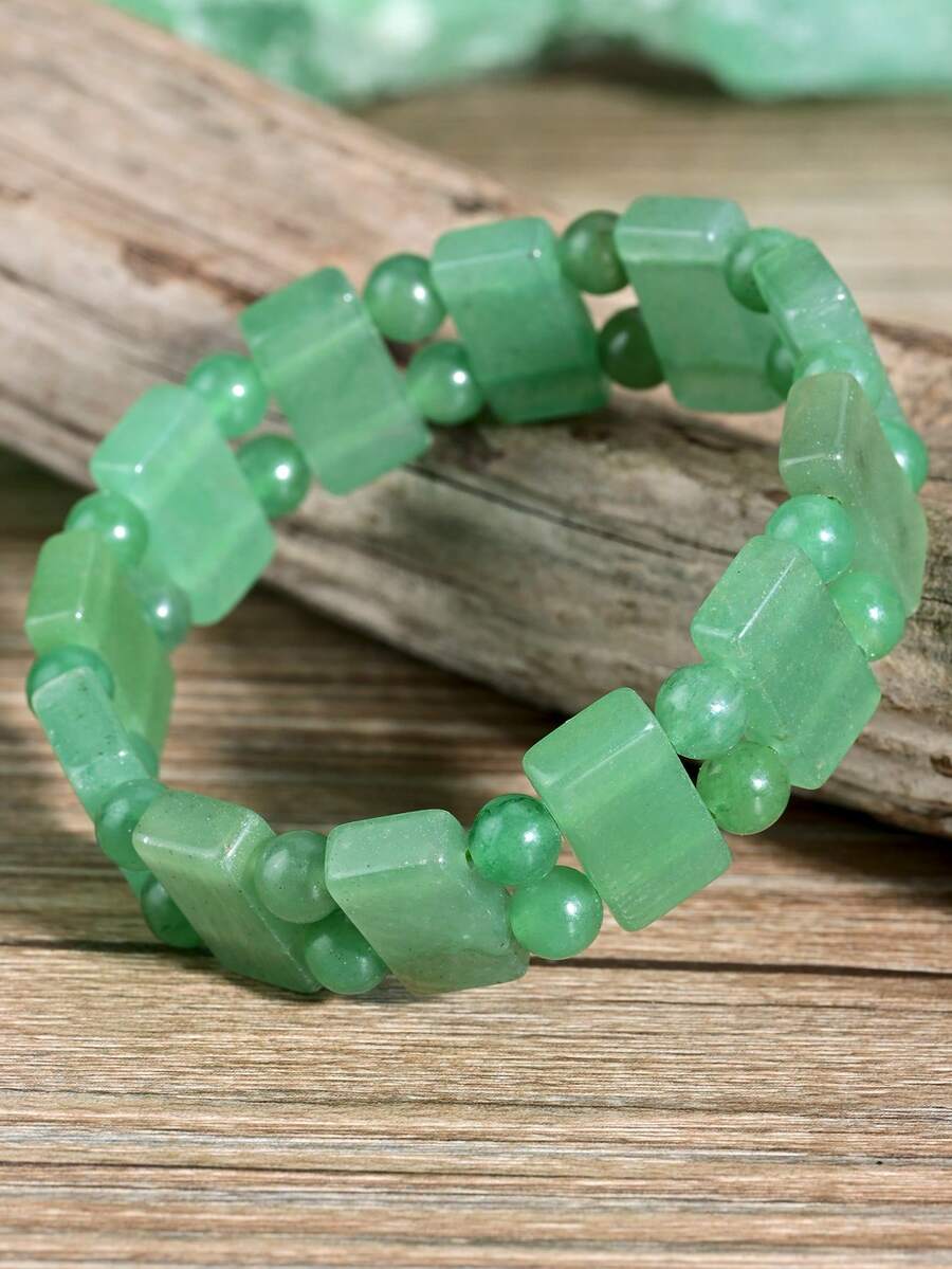 1 buah Gelang Aventurin Hijau Alami, Gelang Manik-Manik Gradien Multi-Warna, Manik-Manik Batu Persegi Panjang Perhiasan Boho