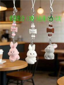 1/2/3pcs Fluffy Resin Candy Rabbit Lanyard Keychain, Handmade Beaded DIY Ins Style Pendant, Cute Hanging Decoration Suitable For Bags And Packaging Decoration. Available In Multiple Colors/Sets, Perfect Choice For Girls Toys And Halloween, Christmas And Other Holiday Party Gifts. - Multicolor - View 20