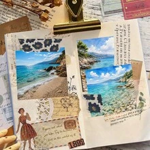 Mediterranean Coast Ocean View Scrapbook Paper 24 Sheets 6 Inch Watercolor Azure Bay Reef Pine Forest Background Paper No Repeated Patterns Suitable For Bullet Journal Junk Journal Greeting Card Background Photo Album And Handmade DIY Crafts - Square - View 4