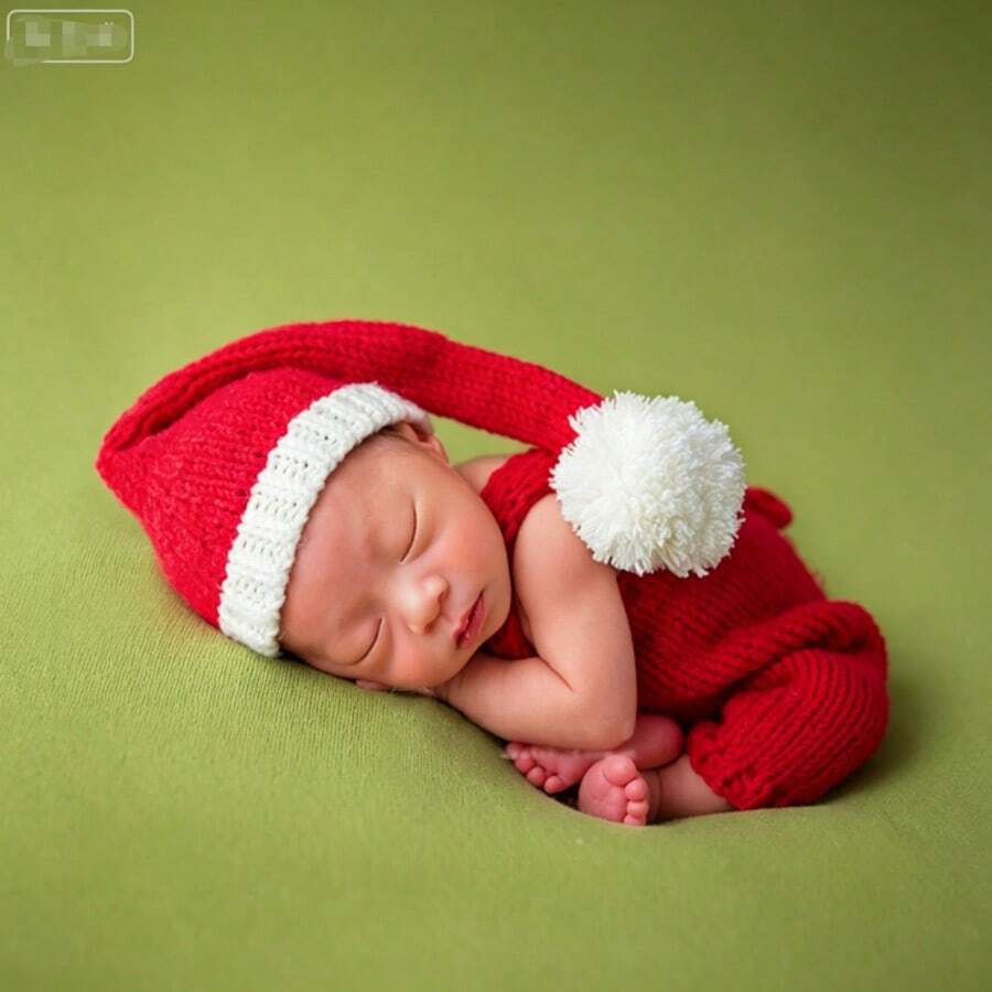 Newborn Cute Red Baseball Cap And Pants Set - Children's Photography Props! Perfect Gift For Baby Shower/Holiday For Girls/Boys - Multicolor - View 1