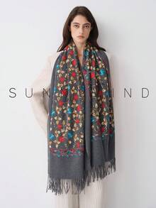 1件女款刺繡銀杏葉休閒時尚百搭秋冬日常穿著 - 深灰色 - 查看 6