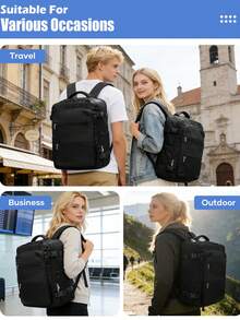 Large Capacity Carry-On Travel Backpack For Men And Women, Multifunctional Portable Hand Luggage Bag, Built-In Laptop Compartment, Multi-Layer Storage Pockets, Waterproof And Wear-Resistant Fabric, Expandable Large Capacity, Suitable For Short Business Trips, Weekend Getaways, Commuting And School, Luggage Strap Compatible, Lightweight And Durable, Minimalist Business Style Travel Backpack, Fashionable Versatile Black Travel Storage Backpack, Meets Short-Distance Travel Storage Needs - Multicolor - View 9