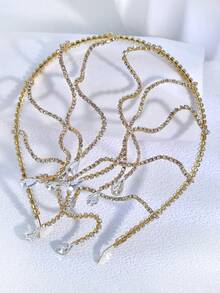 1Pc Luxury Rhinestone Headband Handmade Women Hair Hoop Elegant Bridal Hair Accessory For Wedding Party Banquet - Gold - View 9