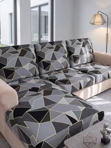 1pc Geometric Print Milk Silk Sofa Cover, High Elasticity Washable Sofa Cover, All Season Use, Suitable For Patio, Garden, Poolside And Various Occasions, Sold Individually, Sofa Cover Protector, Fits 1/2/3/4 Seater Sofa - Multicolor - View 10