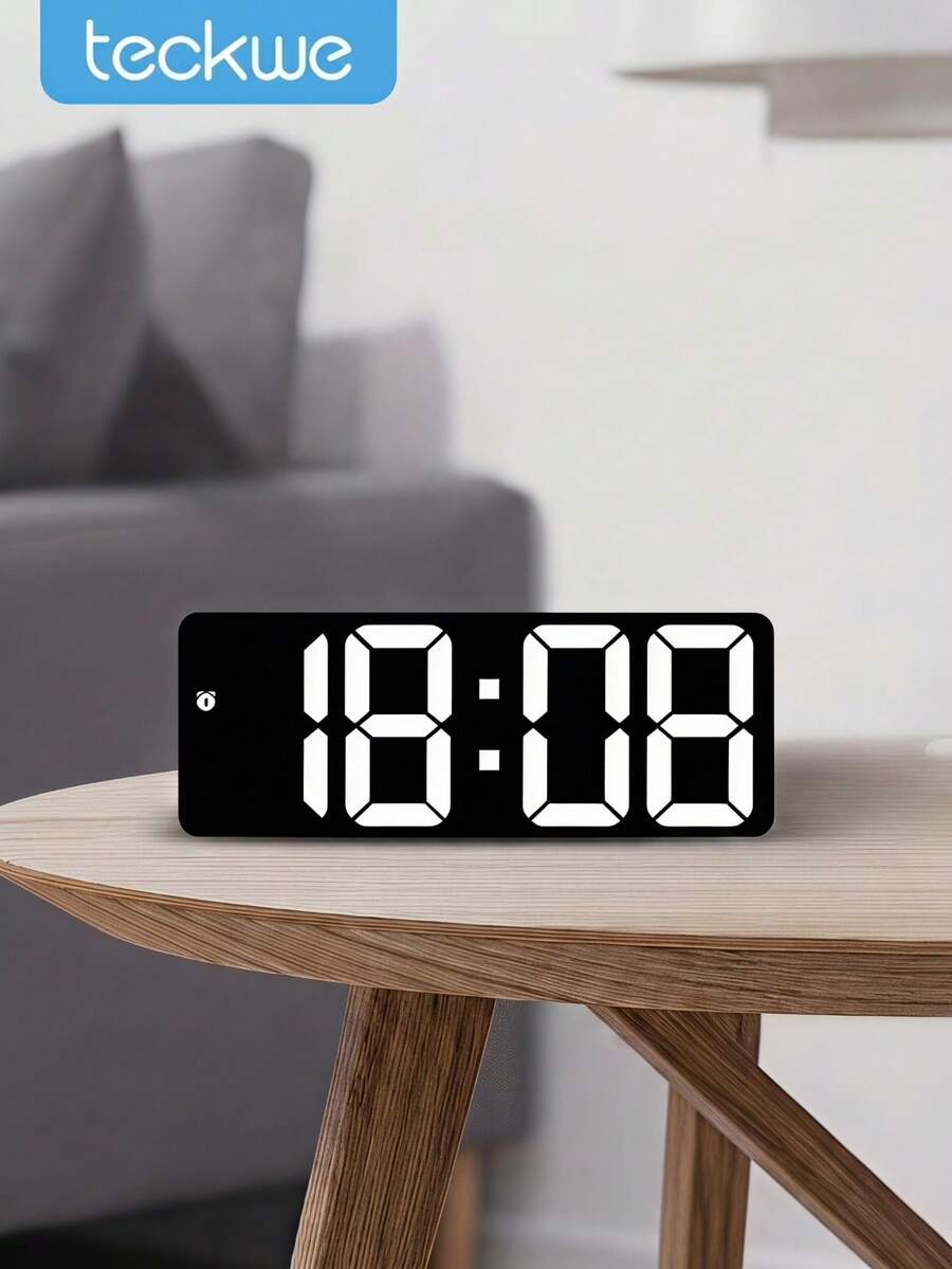 Teckwe ساعة حائط رقمية LED، ساعة منبه مرآة بشاشة أرقام كبيرة، ساعة مكتب عصرية بسيطة لغرفة النوم وغرفة المعيشة وديكور المنزل - متعدد الألوان - مشاهدة 1