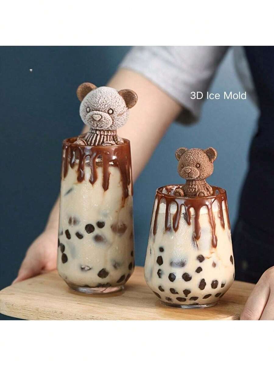 1pc 4-Cavity/1-Cavity Cute Teddy Bear Ice Mold, Flexible Silicone Ice Tray, Suitable For Freezer