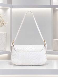1pc Women's Fresh White Snakeskin Pattern Underarm Bag, Luxury Metal Lock, French Style, Daily Shoulder Bag - White - View 1