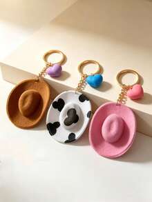 1pc Vintage Western Cowboy Style Mini Hat Keychain, Playful Heart Decor Creative Gift American Student Bag Charm, Couple Pendant - Multicolor - View 2