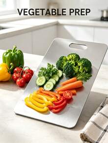 3pcs/1pc Stainless Steel Double-Sided Cutting Board, Convenient Kitchen Double-Sided Stainless Steel Cutting Board, Suitable For Meat, Fruit And Vegetables, Thickened Anti-Mold, Suitable For Home And Restaurant Use, Easy To Clean With Water, Used For Cutting Meat, Cheese, Bread, Vegetables And Fruit, Suitable For Home, Dorm, Kitchen Tools, Suitable As Home Gift, Christmas Or Back To School Gift. - Silver - View 2