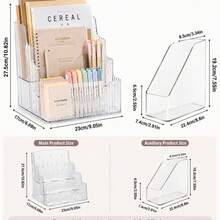 2/1pc 3-Tier Desktop Organizer+Book Stand/Set, Clear Acrylic Desk Storage Rack, Multi-Layer Stationery Holder With Open Compartments, Space-Saving Desk Organiser For Books, Notebooks, Files, Pens, Sticky Notes, Office,Study Room, Home,Back To School - Multicolor - View 2