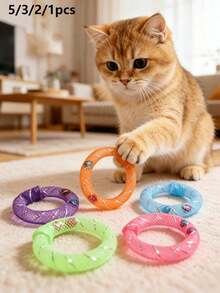 5/3/2/1pc Colorful Mesh Cat Toy Rings With Built-In Bells, Interactive Self-Entertainment Round Rings, Suitable For Kittens, Durable Bite-Resistant Scratching Pet Teething Toys, Lightweight Rolling Cat Teaser Toys, Indoor Cat Boredom Relief Toy Set, 5.5cm/2.16in Diameter Durable Pet Supplies - Multicolor - View 2