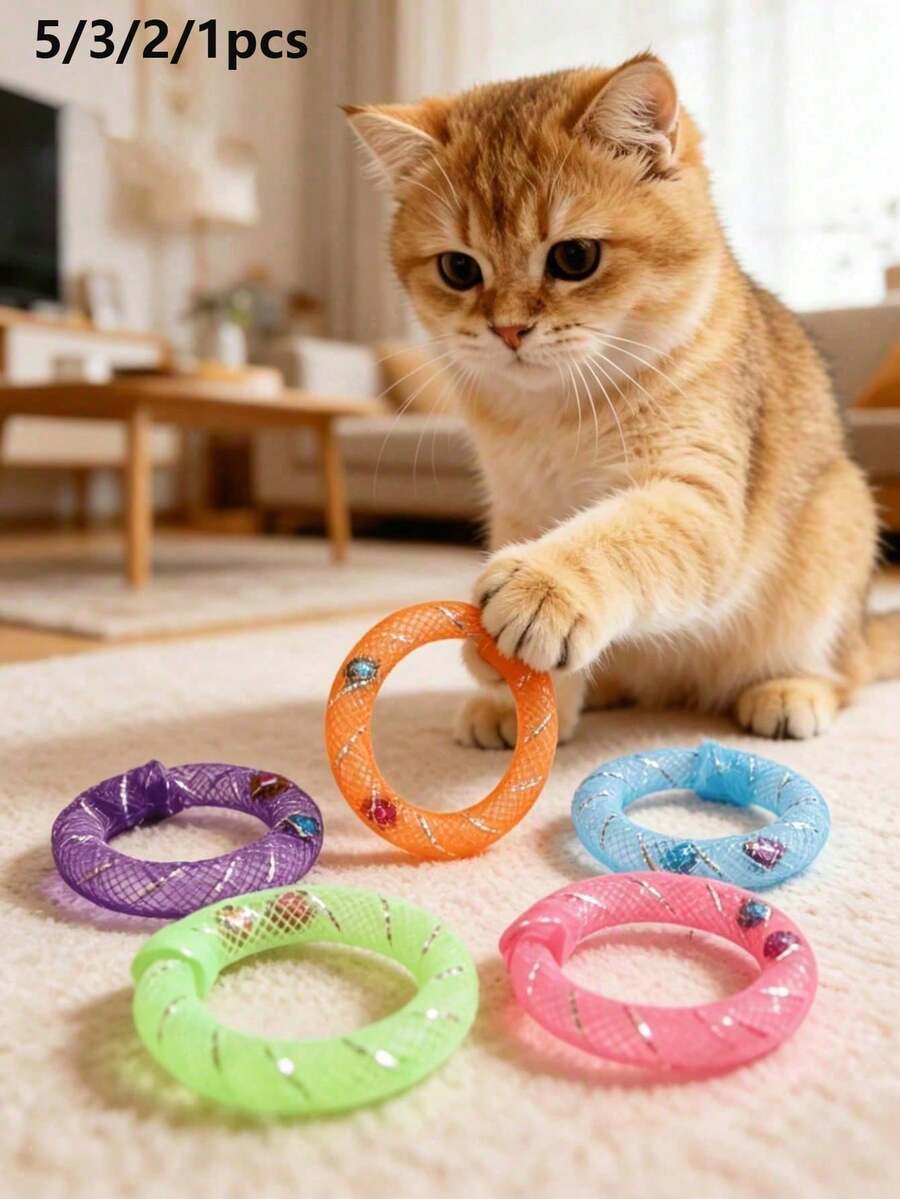 5/3/2/1pc Colorful Mesh Cat Toy Rings With Built-In Bells, Interactive Self-Entertainment Round Rings, Suitable For Kittens, Durable Bite-Resistant Scratching Pet Teething Toys, Lightweight Rolling Cat Teaser Toys, Indoor Cat Boredom Relief Toy Set, 5.5cm/2.16in Diameter Durable Pet Supplies