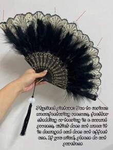 1pc 1920s Vintage Folding Hand Fan Flapper Style Suitable For Costume Party Performance, Tea Party, Wedding Decoration - Black - View 9