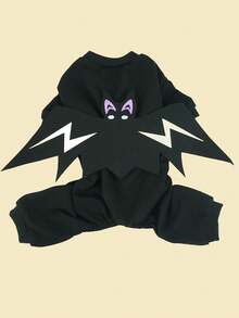 1pc Pet Halloween Glow-In-The-Dark Bat Costume Dog Four-Legged Outfit Funny Pet Nightwear Dog Clothes - Black - View 3