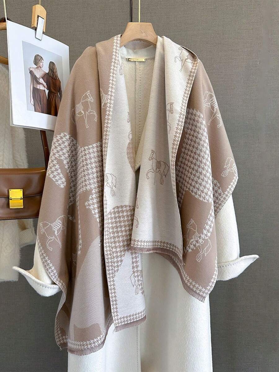 1件女款可反面穿戴圍巾,冬季雙用途冷氣房披肩,長款加厚保暖日常百搭圍脖 - 彩色 - 查看 1