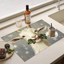 1pc Christmas Series Christmas Lamb Holly Snowflake Pattern Printed Coffee Bar Mat, Drainage Mat, Coffee Machine Soft Bottom Diatom Mud Drainage Mat, Soft Rubber Drainage Mat, Super Absorbent Wear-Resistant Dish Drying Mat, For Countertop Restaurant Kitchen Table Mat, Patio Dining Table Decor, Home Kitchen Supplies, Countertop Decor Mat - Multicolor - View 8