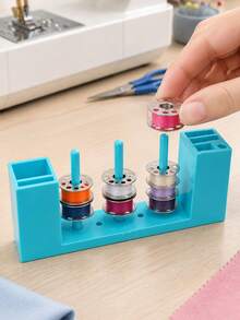 Multifunctional Magnetic Tool Holder Storage Box, Equipped With A Bobbin, Suitable For Sewing Machine Thread Spools, Screwdrivers, Tweezers - Blue, With Colorful Knob, No Installation Required, Convenient Storage, Sewing Machine Accessories - Multicolor - View 2