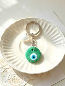 1pc Evil Eye Vintage Blue Eye Keychain, Heart-Shaped Frosted Blue Eye Bohemian Style New Bag Charm For Women, Key Chain Pendant For Men - Multicolor - View 7