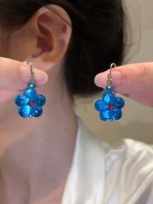1 Pair Exquisite Vintage Blue Flower Earrings Suitable For Women's Daily, Vacation And Party Wear - Blue - View 2
