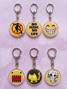 1pc/6pcs Funny Icons Acrylic Keychains, Cat And Anime Character Round Pattern Pendant, Backpack And Car Key Accessory, Meme And Music Lover Gift, Back To School, Gift For Meme Lovers, Gift For Friends, Exquisite Collection, All Season - Multicolor - View 6