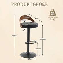Set Of 2 360° Swivel Bar Stools / Retro-Style Bar Stools / With PU Leather Seat Cushion / Oversized Footrest Design / Easy To Assemble / Suitable For Kitchens, Restaurants, Bars - Black - View 6