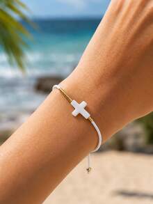 1PC Casual Style Cross Pendant Bracelet, Adjustable Bracelet, Baptism Gift, Birthday Gift - Multicolor - View 4