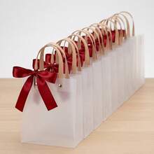 9pcs Frosted Plastic Gift Bags, Gifts For Her_Him, Suitable For Party Planner, Reusable Tote Bags With Handles And Ribbon Bows, Suitable For Weddings - View 9