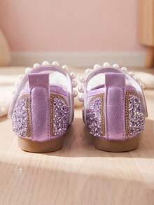 Zapatos Mary Jane para niñas 2026 Azul/Morado con correa de gancho y bucle de perla, lazo de malla de doble capa, cristales iridiscentes, suela plana de goma ligera y antideslizante, adecuados para uso diario, escuela, salidas, sesiones de fotos, fiestas de cumpleaños! - Morado - Ver 7
