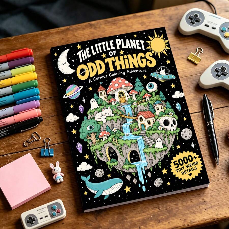 Halloween Theme Quirky Style - Outline + Coloring 2-In-1, Fun Alien Trinkets Tracing And Coloring, One-Pen Two-Way Play, Christmas New Year White Elephant Gift