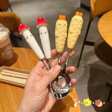 Nytt 1-delat servisset, söt grönsaksform, bärbart servisset lämpligt för studenter, söt rissked och gaffel, med förvaringsbox, servis med högt estetiskt värde - Multifärgad - Visa 2