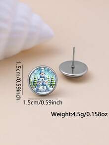 YUJUGLOW 1 Pair Christmas Cartoon Snowman & Christmas Tree Pattern 316 Stainless Steel Round Stud Earrings, Suitable For Women's Daily Wear - Baby Blue - View 5