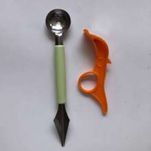 1pc Stainless Steel Double-Headed Fruit Carving Spoon Green/Pink/Blue Ice Cream Scoop DIY Salad Dessert Wavy Decoration Creative Watermelon Melon Baller Multi-Function Kitchen Tool - Multicolor - View 15
