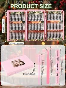 540/648 Clusters Eyelash Book Set, Invisible Ultra-Fine Stem, Lightweight Fluffy D Curl, 10/12/14/16/18mm Mixed Length, Long-Lasting Waterproof, Easy DIY Wear, Pink Storage Box, Christmas Gift Set For Women - Pink - View 6