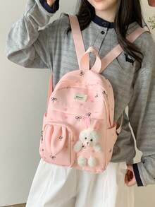 Cartoon Cute Rabbit Plush Backpack, Girly Student School Bag, Kindergarten Backpack For School, Travel, Outings, Lightweight Small Backpack, Casual Storage Small Bag - A - View 6
