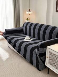 1P Kontrast Vertikal gestreifter Plüsch Sofaüberzug, Kationischer Stoff Vollstretch Hohe Elastizität Sofa Schutz, Maschinenwaschbar, Chemisch Reinigbar, Handwaschbar, Heimdekoration Sofaüberzug, Wohnzimmer Minimalistisch Weiche Einrichtung, Dunkel- und Hellgrau Vertikal gestreifter Sofaüberzug, Geeignet für 1/2/3/4-Sitzer Sofas, Herbst/Winter Dicker Sofaüberzug - Verschiedenfarbig - Übersicht 10
